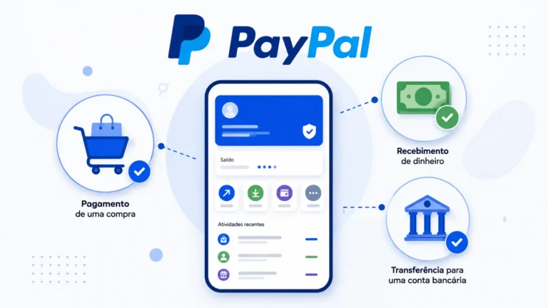paypal como funciona carteira digital | Cartão Pré-Pago Internacional Ilustração de carteira digital conectando pagamento, recebimento e conta bancária