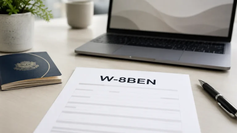 Formulário W-8BEN preparado para preenchimento por pessoa física brasileira