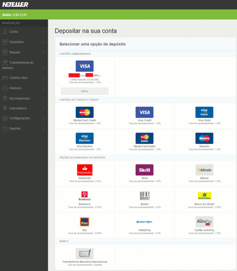 NETELLER Dinheiro recebido