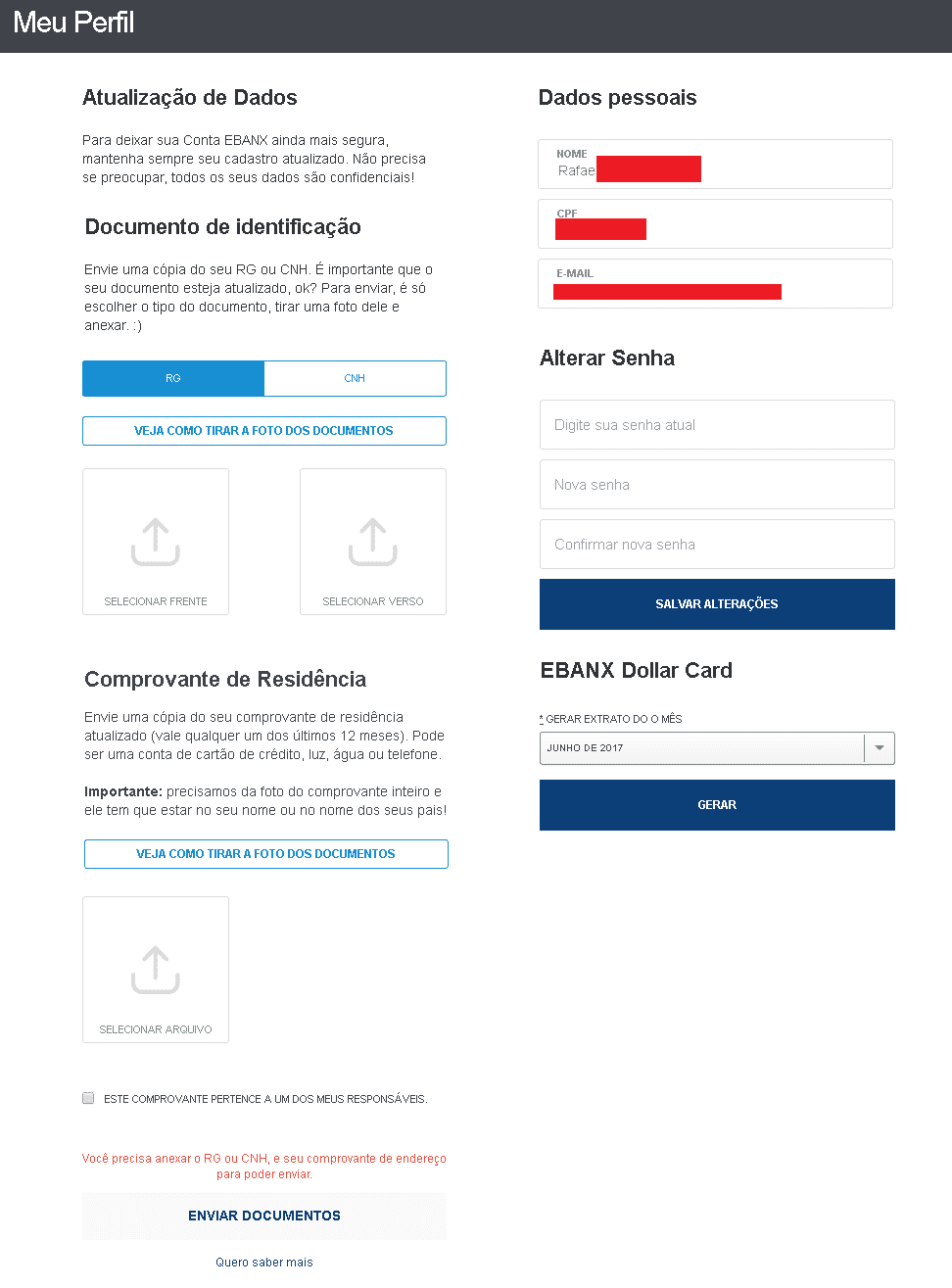 Atualizar cadastro no Ebanx - Enviando Documentos Atualizar cadastro no Ebanx - Enviando Documentos