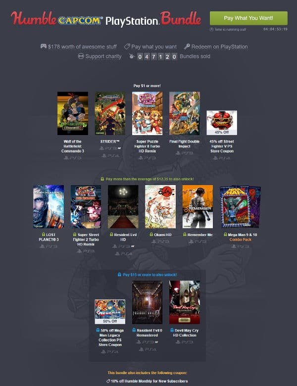 Humble bundle Capcom PlayStation | Cartão Pré-Pago Internacional Humble bundle Capcom PlayStation