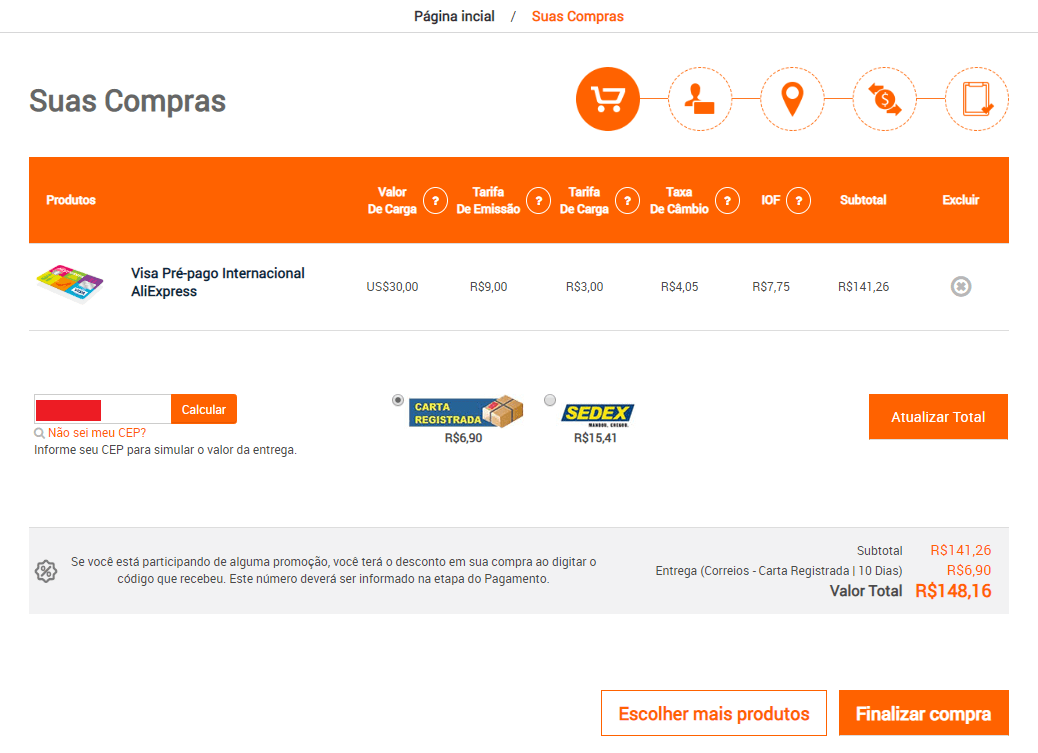 Cartão AliExpress comprar