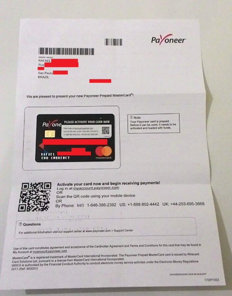 Cartão Payoneer na moeda euro