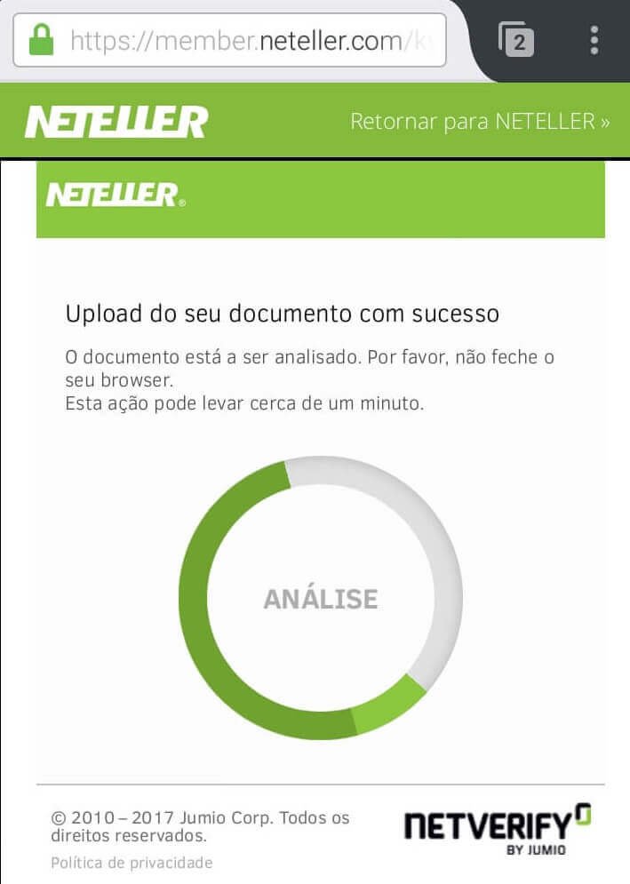 Verificação da conta NETELLER 10 Verificação da conta NETELLER 10