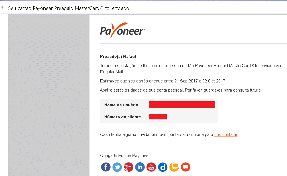 E-mail confirmando reemissão do cartão expirado Payoneer E-mail confirmando reemissão do cartão expirado Payoneer