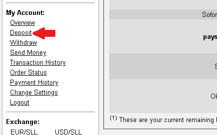 Depositar Depositar na VirWox