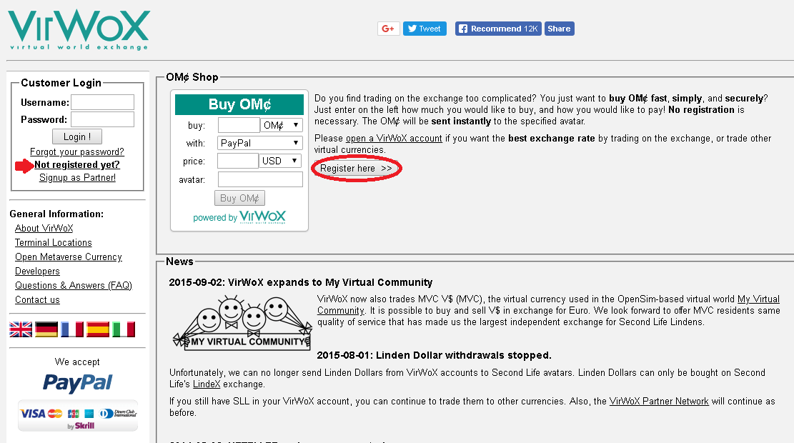VirWox criar conta registro Criar conta na VirWox