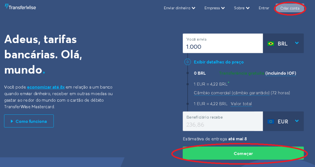 TransferWise Criar conta Comecar | Cartão Pré-Pago TransferWise