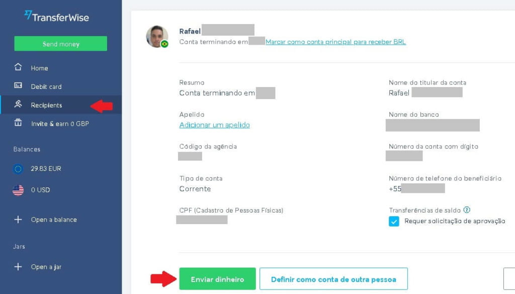 Transferwise Beneficiarios enviar dinheiro Transferwise beneficiários e enviar dinheiro