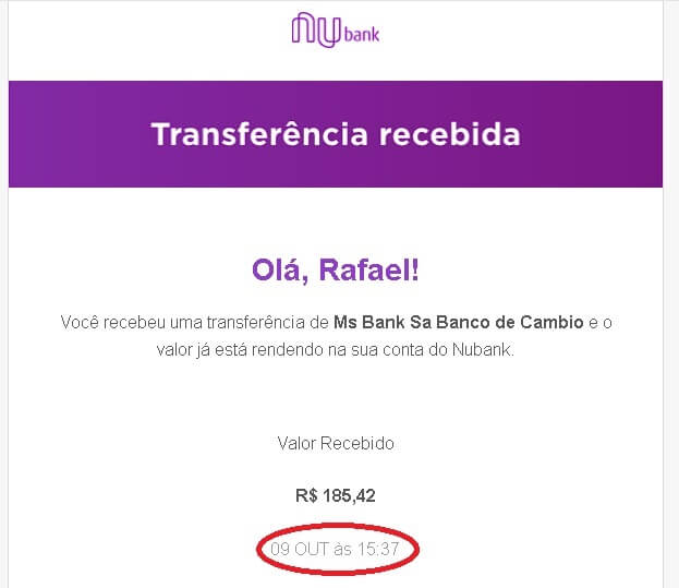 Transferwise para Nubank comprovante Comprovante transferência da Transferwise para Nubank.