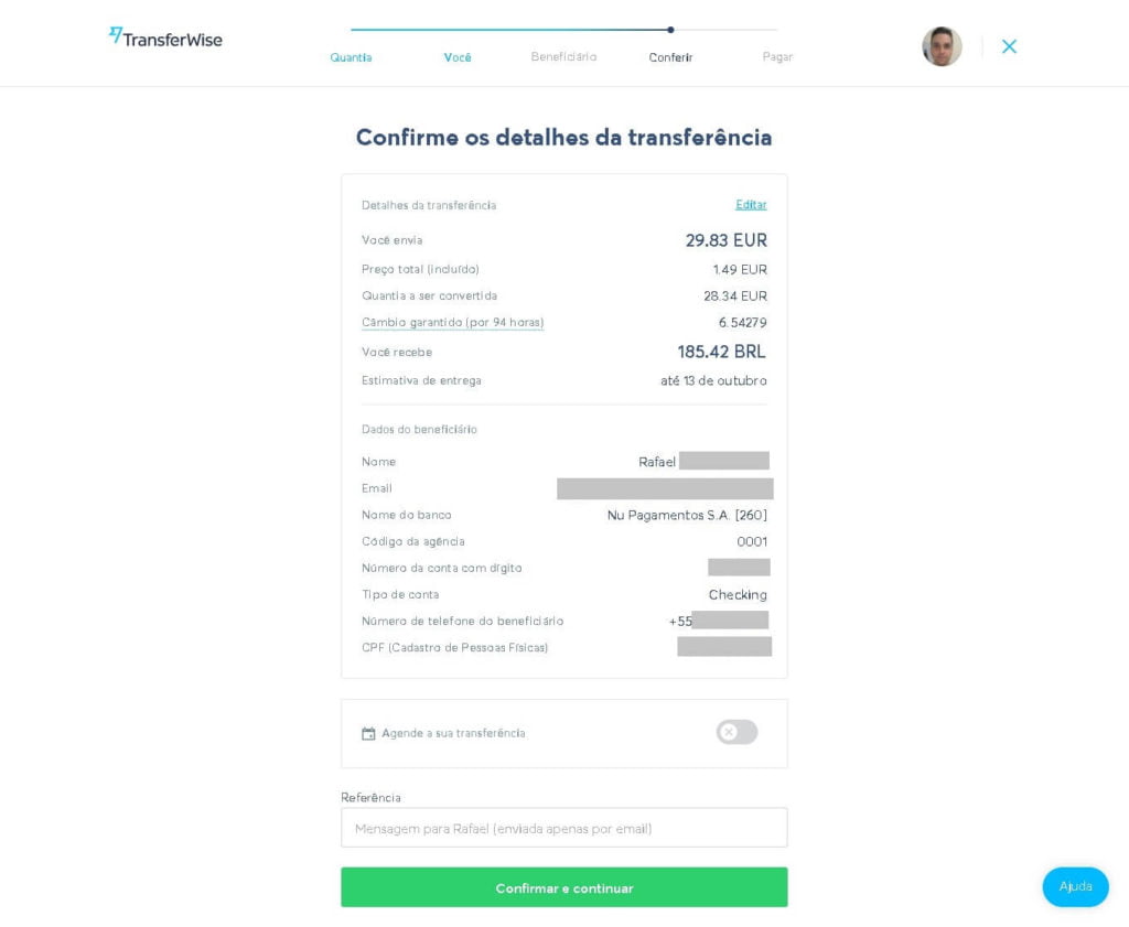 Transferwise voce confirmar dados Transferwise conferir os dados