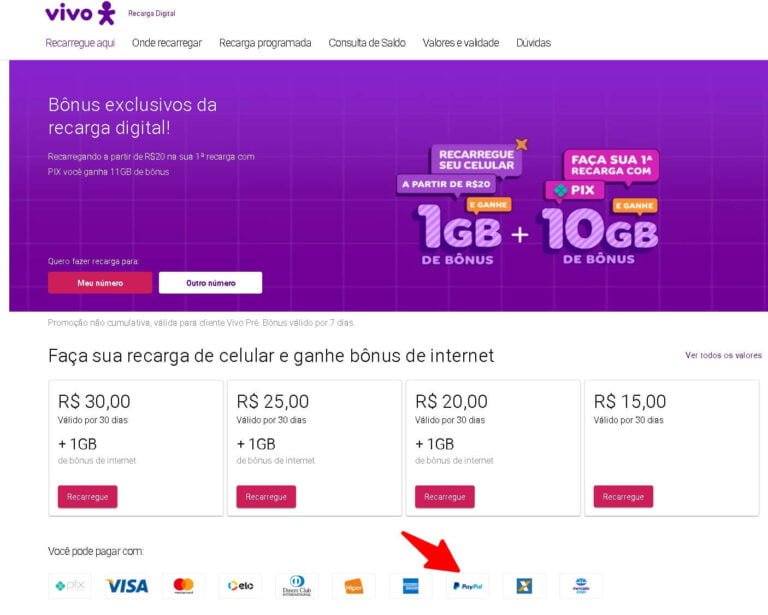 Recarga Vivo Paypal