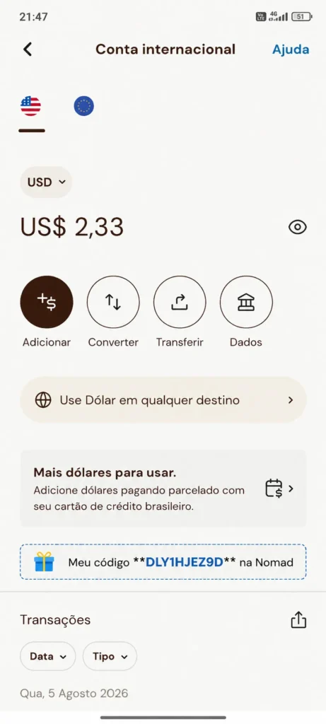 saldos dolar euro app nomad | Cartão Pré-Pago Internacional Áreas de saldo em dólar e euro no aplicativo Nomad
